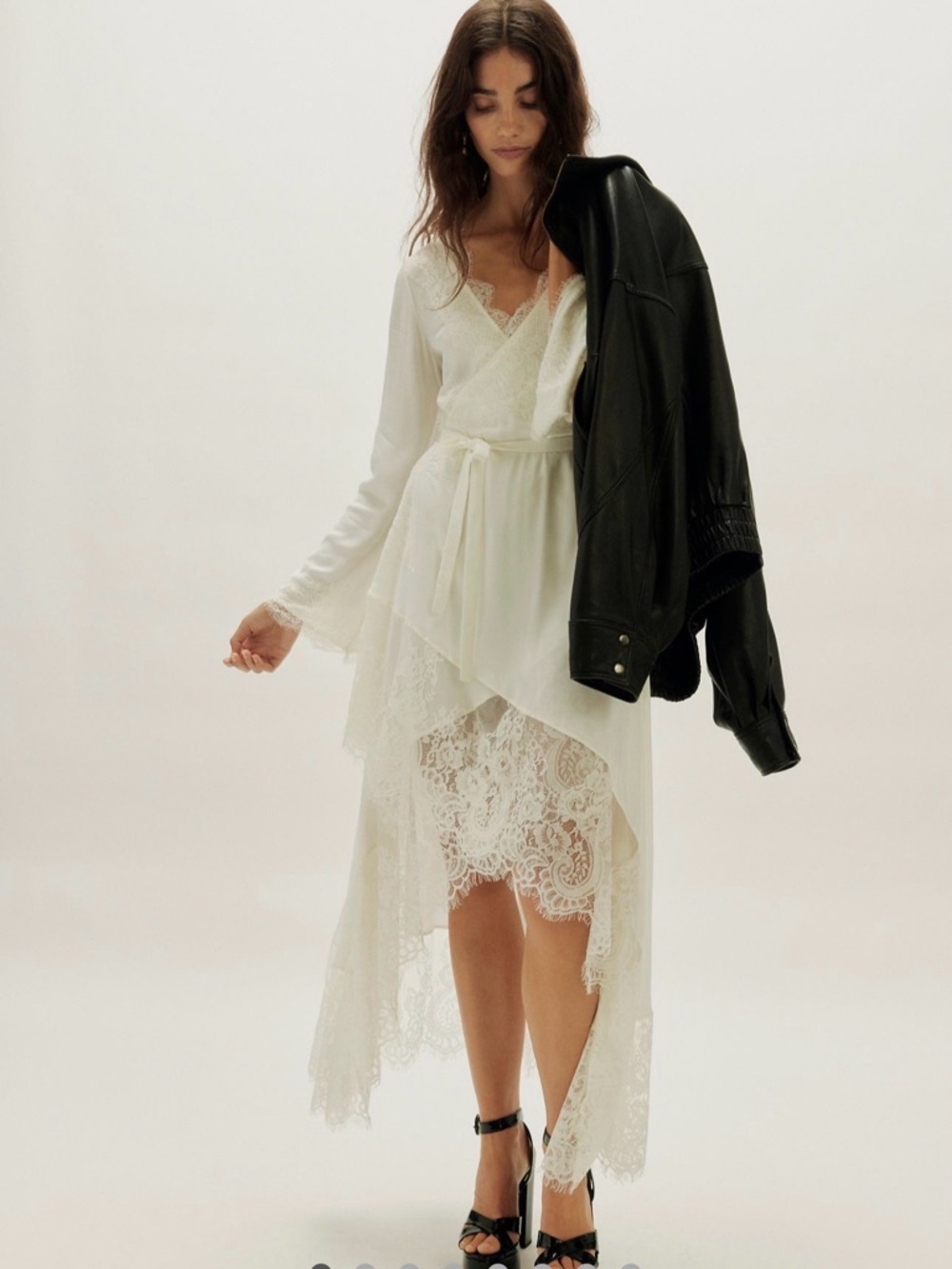 Free People Nigel Preston Soho Wrap Long Sleeve Midi Maxi Dress Tie Gardenia
